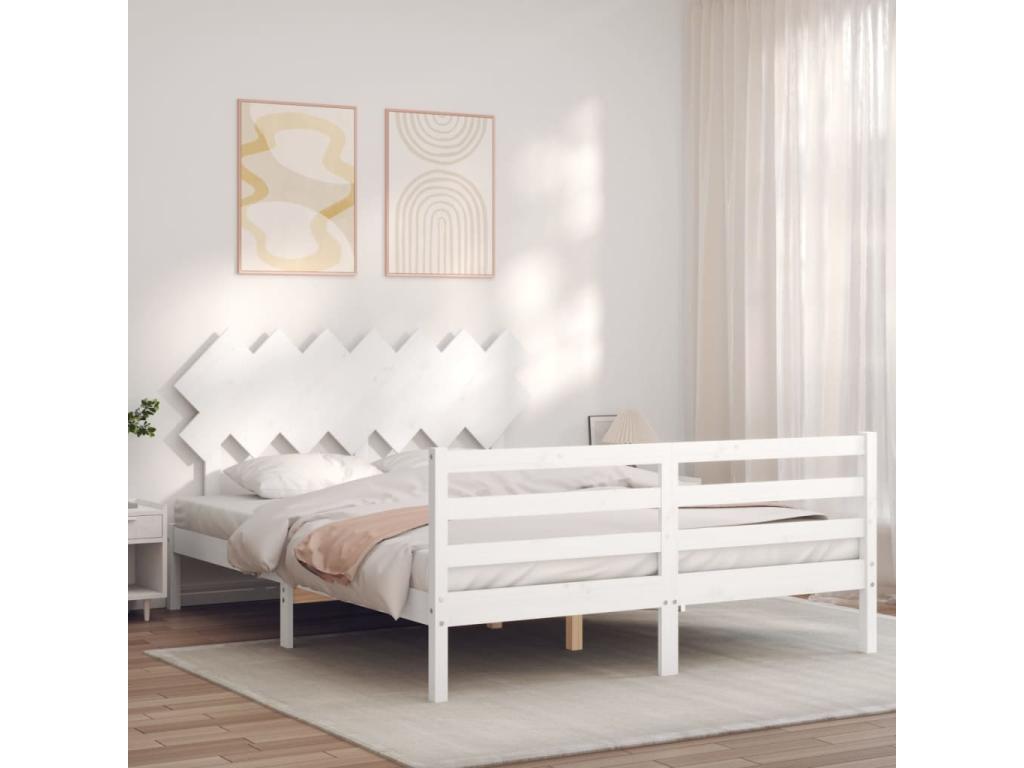 Solid Wood, Bed Frame, 140 X 190 cm, White