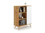 Oak Wood, Bookcase, White And Beige