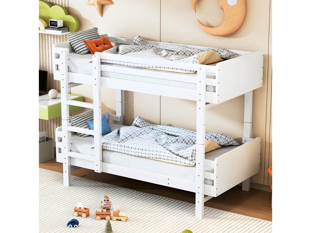 Solid Wood, Bunk Bed, 90 X 190 cm, White