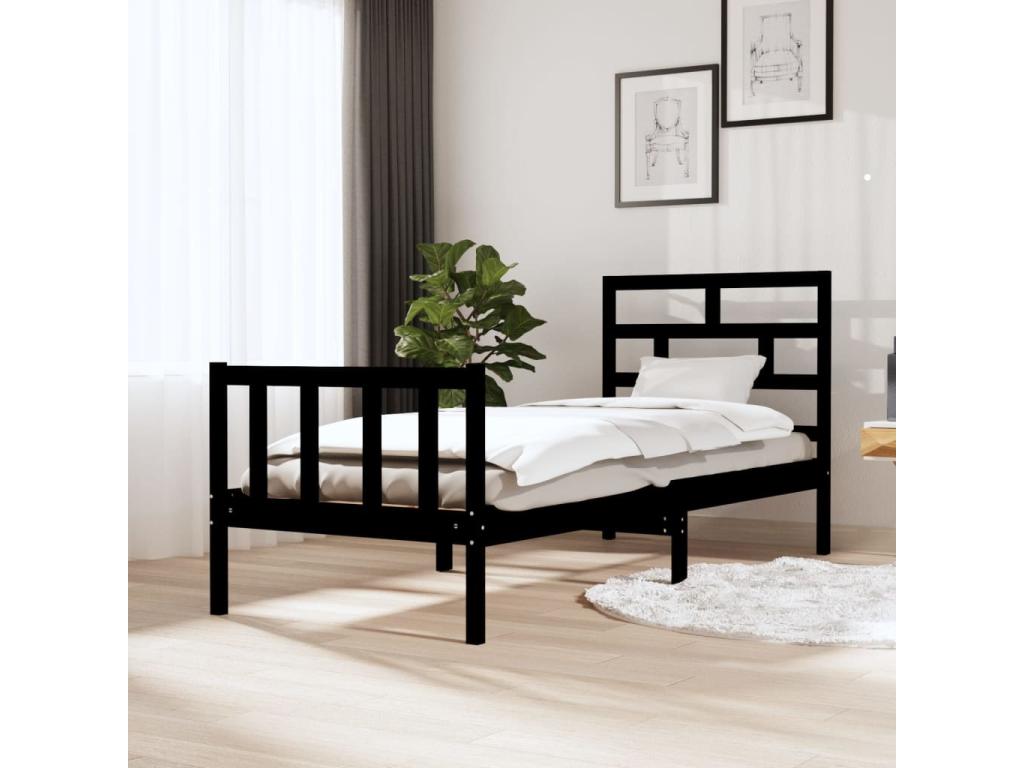 Pine Wood, Bed Frame, 75 X 190 cm, Black