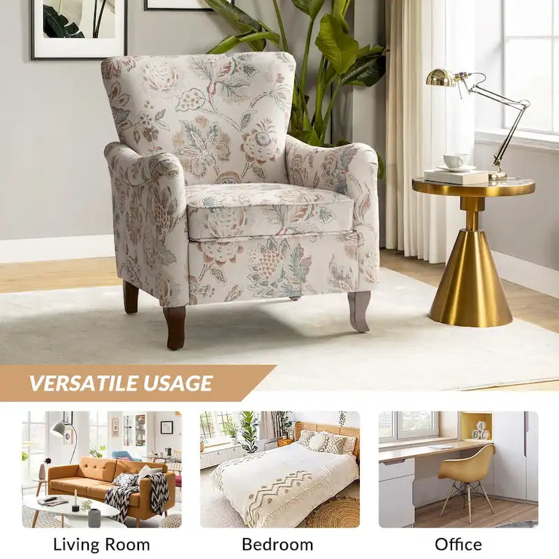 Samouel Modern Floral Upholstered Armchair with Wingback Design Set of 2 by HULALA HOME