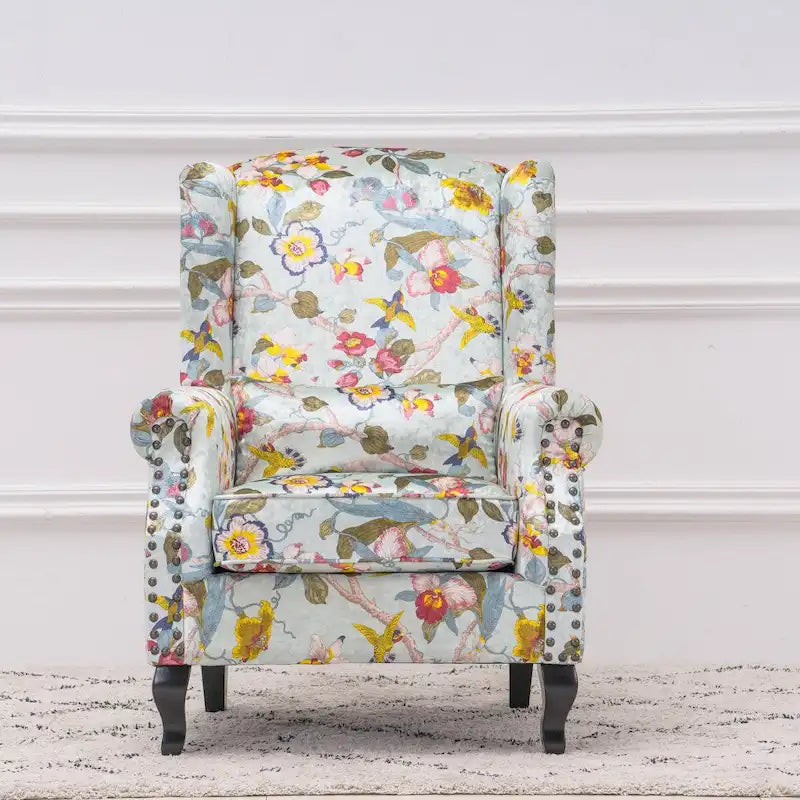 Upholstered Trim Wingback Armchair with Nailhead Trim