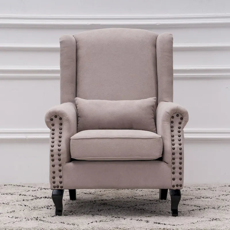 Upholstered Trim Wingback Armchair with Nailhead Trim