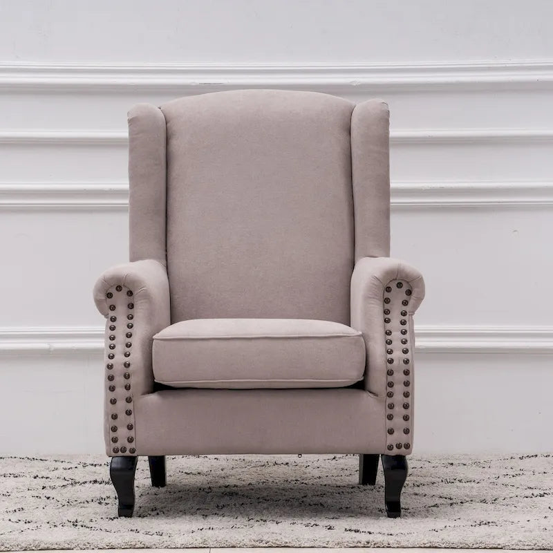Upholstered Trim Wingback Armchair with Nailhead Trim