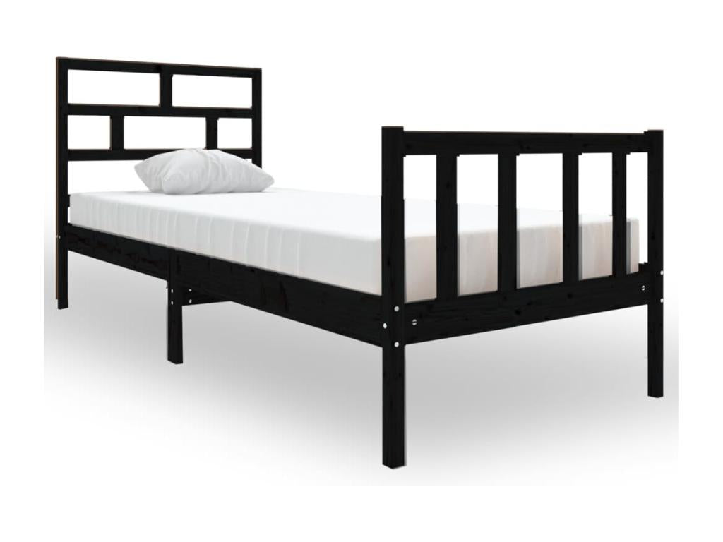 Pine Wood, Bed Frame, 75 X 190 cm, Black