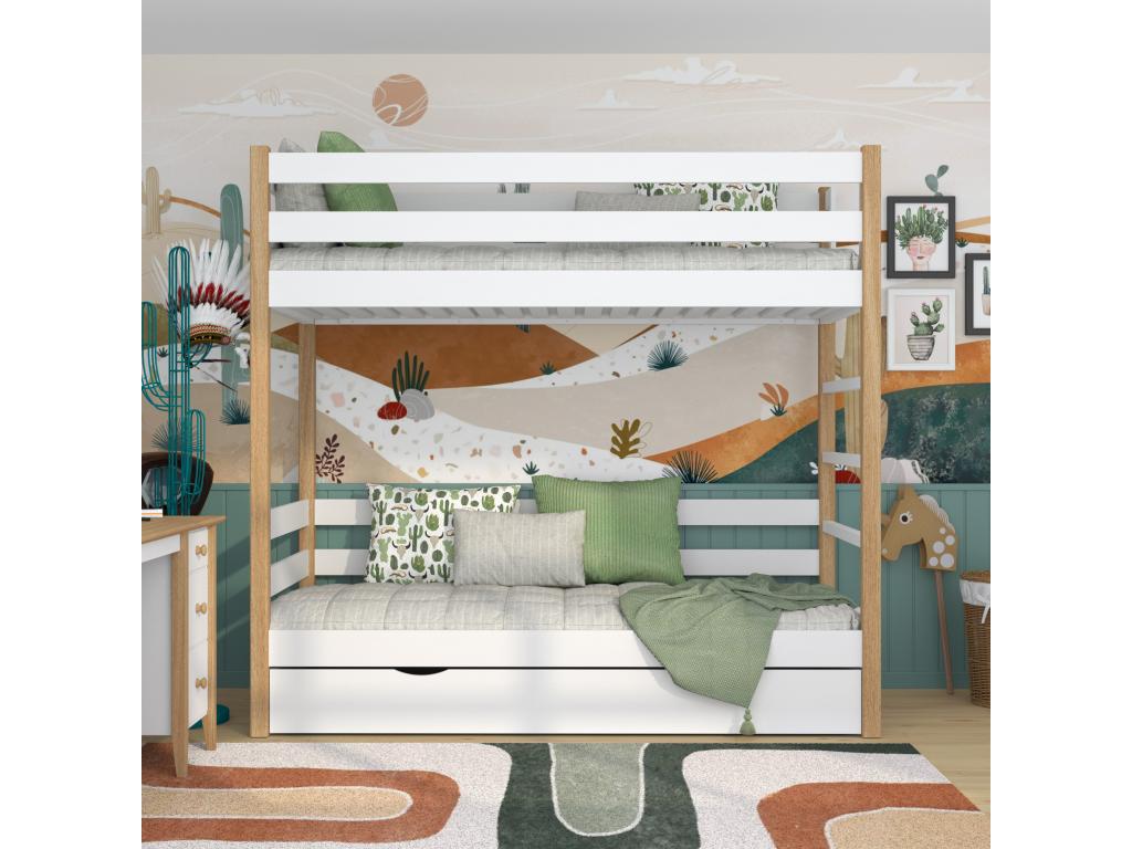 Oak Wood, Bunk Bed, White
