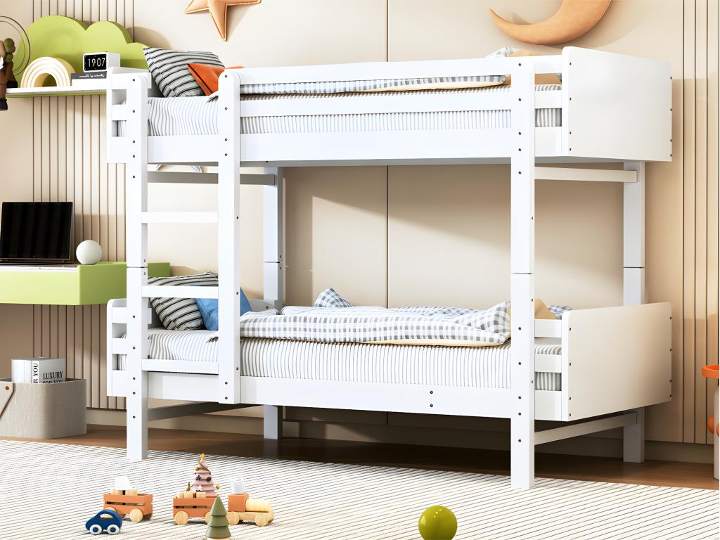 Solid Wood, Bunk Bed, 90 X 190 cm, White