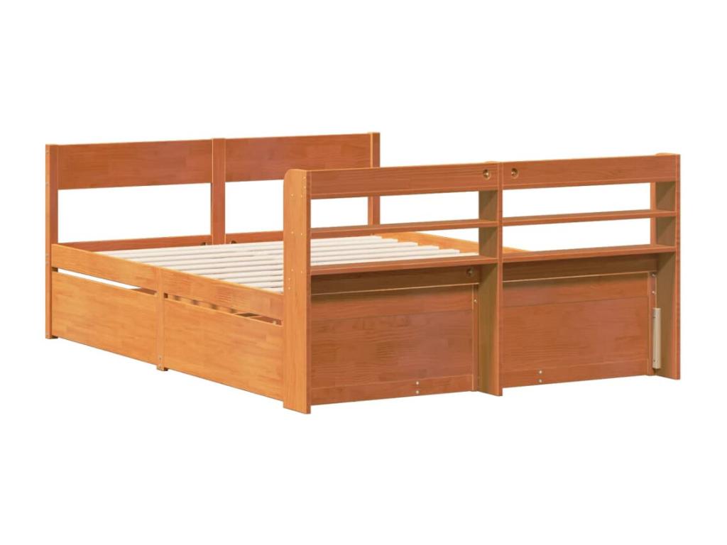 Pine Wood, Bed Frame, 140 X 200 cm, Brown