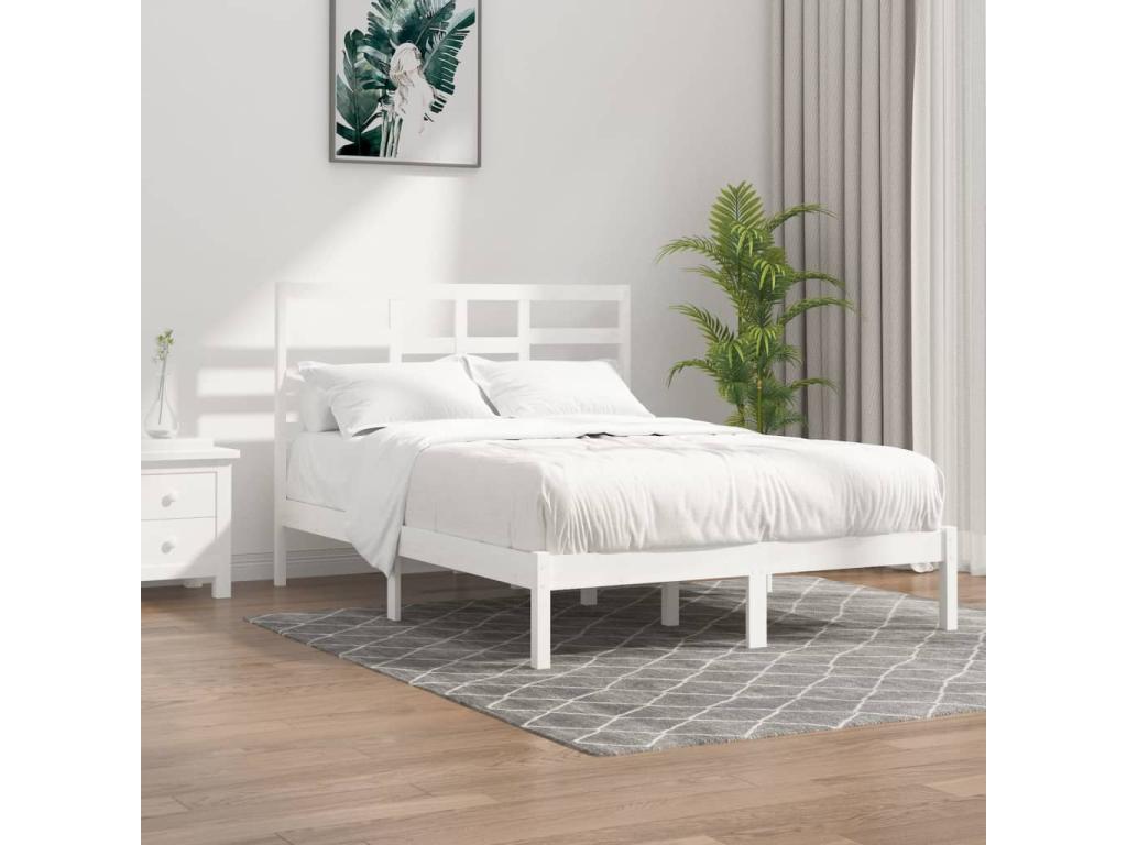 Solid Wood, Bed Frame, 140 X 190 cm, White